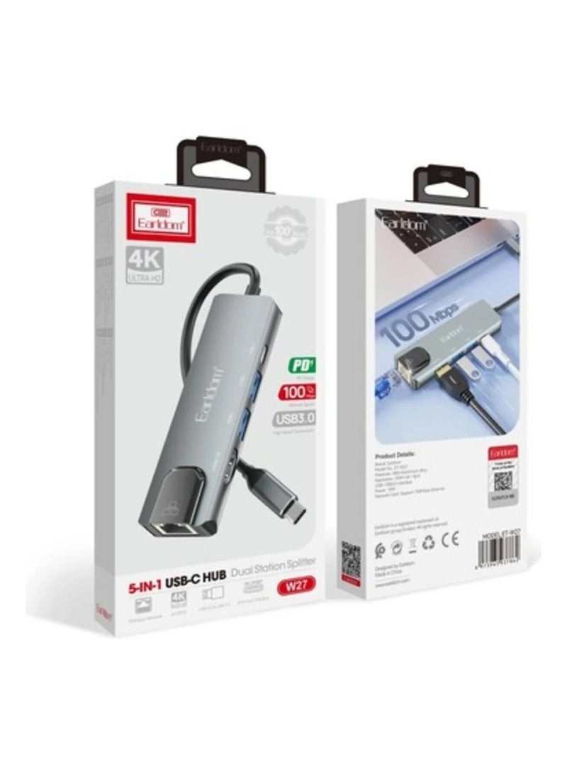 Earldom W27 5-in-1 USB-C Hub Adapter – Fast Data Transfer & Multiple Connectivity Options - Image 2