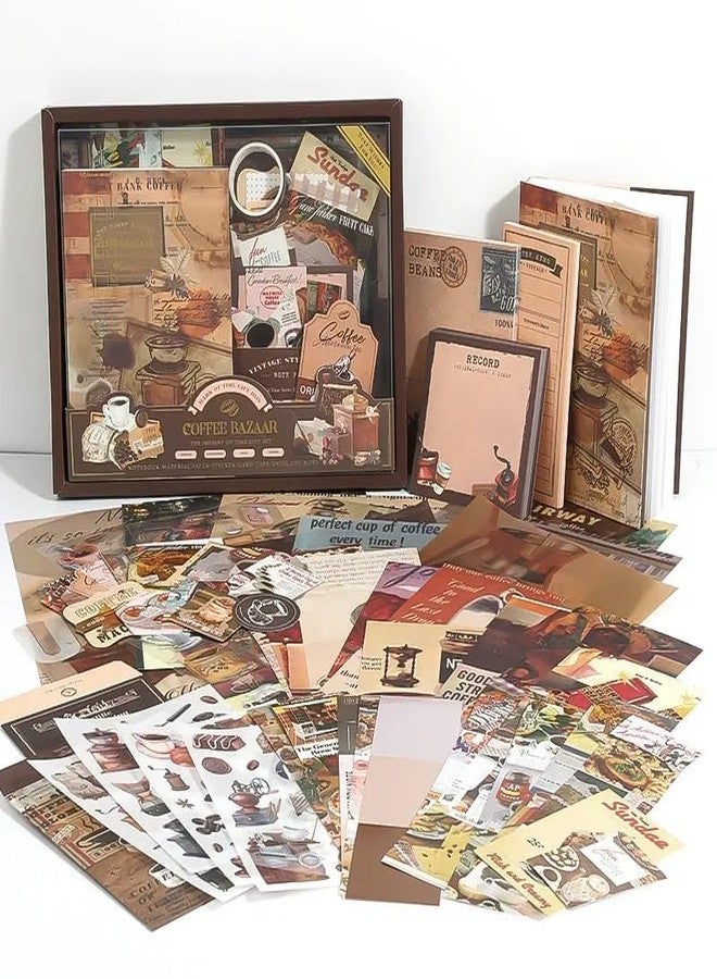 GKN Scrape Book Kit Vintage Journal Scrapbook Pack Kit for Art Journaling Bullet, Planners DIY Paper Stickers, Craft Kits Notebook, Collage Album Aesthetic Sticker Scrapebooking Album (Brown Coffee Bazaar) - Image 1