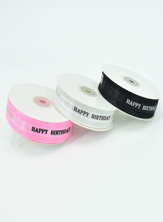 TONIFUL Happy Birthday Ribbon 1 Inch White Satin Silk Ribbons for Gift Wrapping 50 Yards Chiffon Organza Ribbon for Birthday Party Supplies Bouquet Wrapping Cake Box Wrapping Decoration - Image 4