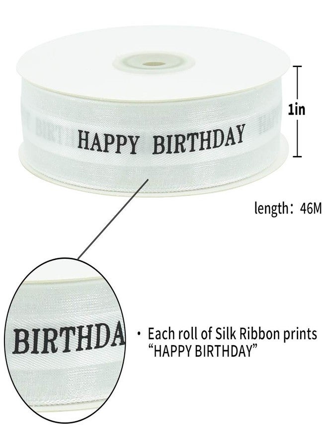 TONIFUL Happy Birthday Ribbon 1 Inch White Satin Silk Ribbons for Gift Wrapping 50 Yards Chiffon Organza Ribbon for Birthday Party Supplies Bouquet Wrapping Cake Box Wrapping Decoration - Image 2