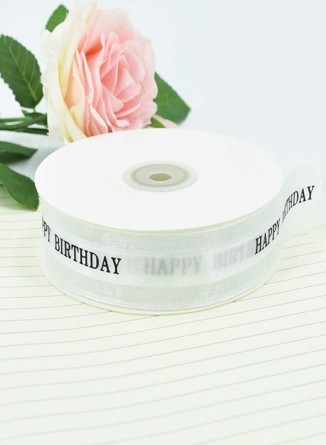 TONIFUL Happy Birthday Ribbon 1 Inch White Satin Silk Ribbons for Gift Wrapping 50 Yards Chiffon Organza Ribbon for Birthday Party Supplies Bouquet Wrapping Cake Box Wrapping Decoration - Image 3