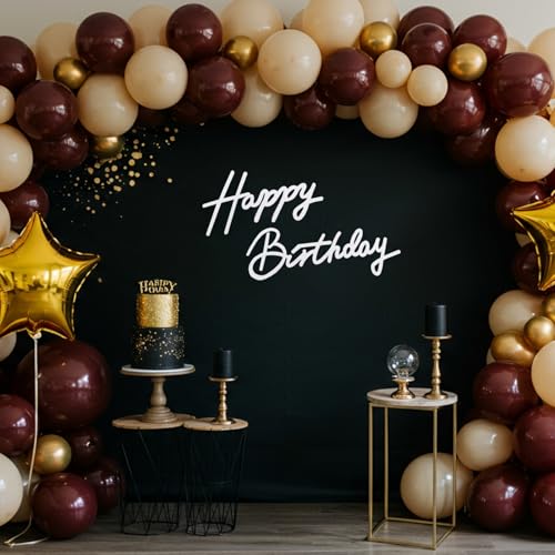TONIFUL Happy Birthday Sign for Backdrop - White Felt Banner - Includes Dot Glue - Perfect for Birthday Party Backdrop,Wall Decr,Balloon Arch,Photo Background - Image 2