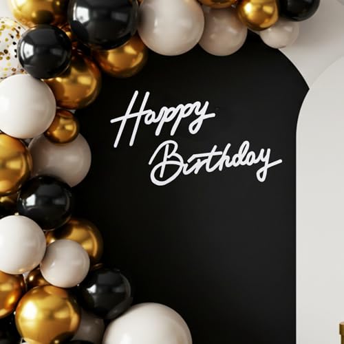 TONIFUL Happy Birthday Sign for Backdrop - White Felt Banner - Includes Dot Glue - Perfect for Birthday Party Backdrop,Wall Decr,Balloon Arch,Photo Background - Image 1