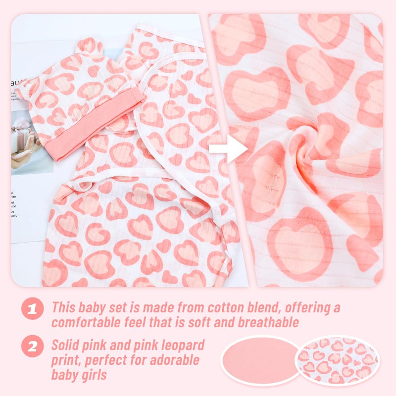 Cinaci 2 Pack Adjustable Soft Cotton Blend Newborn Baby Receiving Swaddle Blankets Sleep Sacks with Nursery Hats Caps Beanies Bonnets for Baby Girls Boys Newborns Infants - Image 3