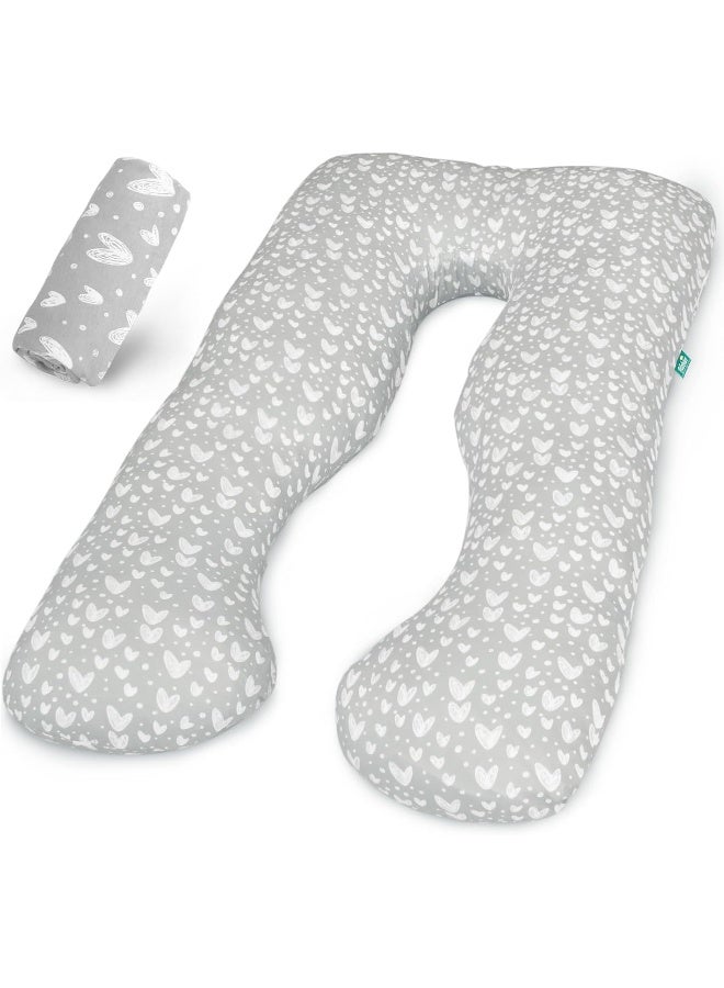 Biloban Biloban Pregnancy Full Body Pillow Cover U-Shaped, 100% Jersey Knit Cotton Pillowcase Replacement Cover for Maternity Pillow, Ultra Soft, Universal Fit, Grey Hearts Print  - Image 1