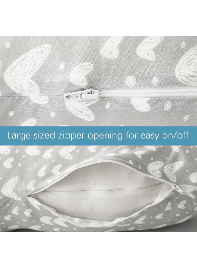 Biloban Biloban Pregnancy Full Body Pillow Cover U-Shaped, 100% Jersey Knit Cotton Pillowcase Replacement Cover for Maternity Pillow, Ultra Soft, Universal Fit, Grey Hearts Print  - Image 2