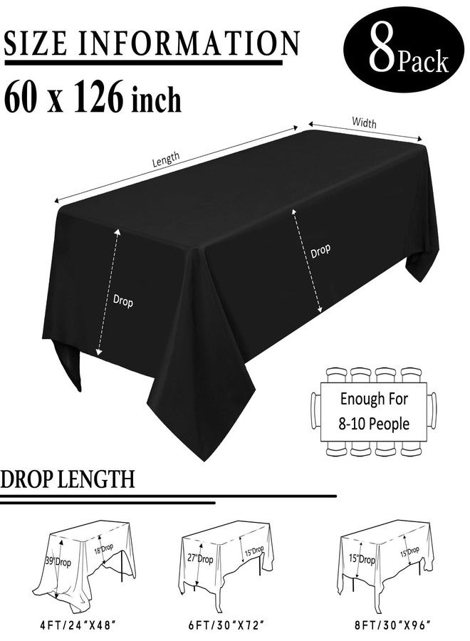 CKIKU 8 Packs Black Tablecloths 60x126 Inch Rectangular Table Cloths for 8 Foot Rectangle Tables, Wrinkle Resistant Washable Polyester Fabric Tablecloth for Dining Wedding Buffet Party Banquet - Image 2