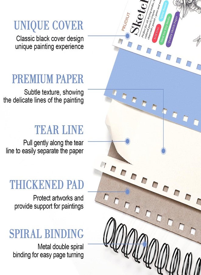 Prudiut Sketch Book with 12 Color Pencil Set, 90 Sheets Spiral Sketchbook for Drawing (68lb/100gsm), Acid-Free Sketch Pad for Kids Artist, Art Paper Drawing Supplies for Gifts(Blue) - Image 2