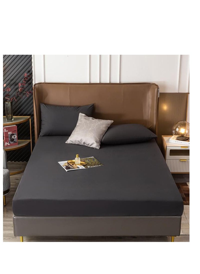 Waterproof 3Pcs Bedsheet set 200*200+30cmSoft Washed Cotton Fitted Sheet Bottom Bed Sheets King Size Bedspread Solid Color