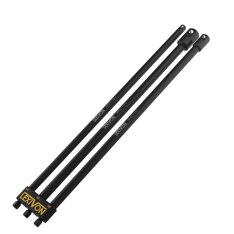 LEXIVON Impact Grade Socket Adapter Set, 12" Extension Bit With Holder | 3-Piece 1/4", 3/8", and 1/2" Drive, Adapt Your Power Drill To High Torque Impact Wrench (LX-103) - Image 1