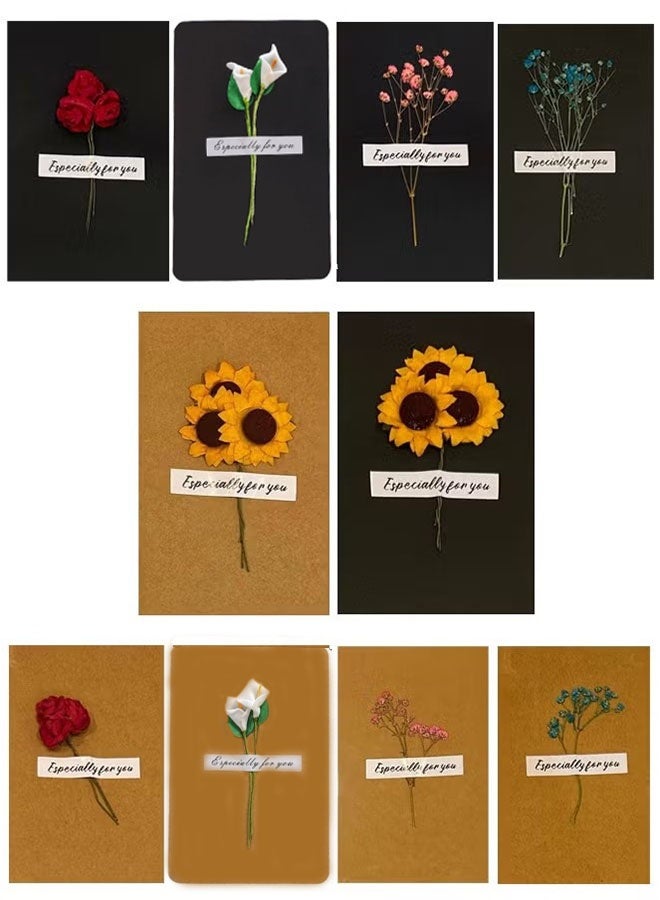 Ailily 10-Piece Greeting Cards Handmade Dried Flower Folded Gift Cards Kraft Paper Brown Black  - Image 1