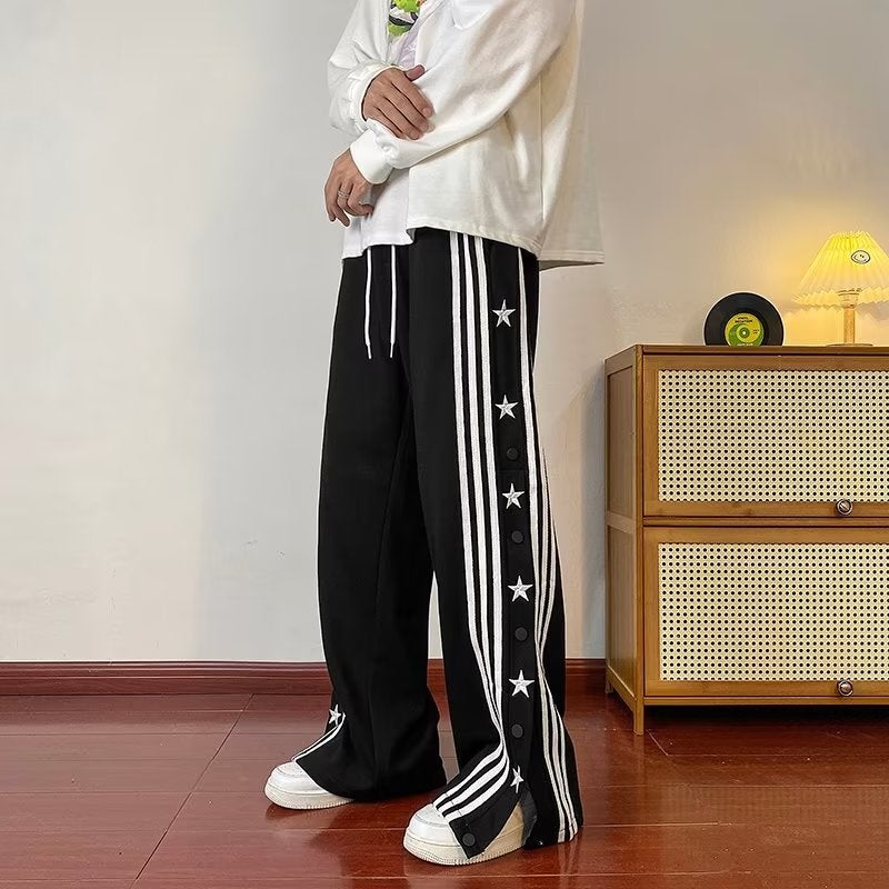 Oversize Mens Streetwear Buttoned Split Stripe Joggers K48 red  - Image 2