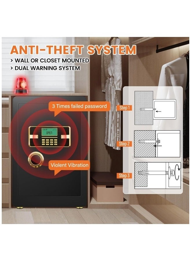 GGEROU - Safe Box,Steel Security Safe and Lock Box with Electronic Keypad Secure,Heavy Duty Fire proof Safe Boxes for Home Use, Removable Inner Cabinet and Shelf,Anti-Theft Digital Safe Box for Home Office - Image 1