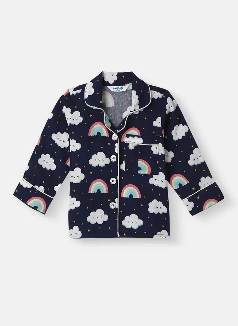Nautinati Nautinati Boys' Clouds and Rainbow Print Chest Pocket Shirt and Pyjama Set