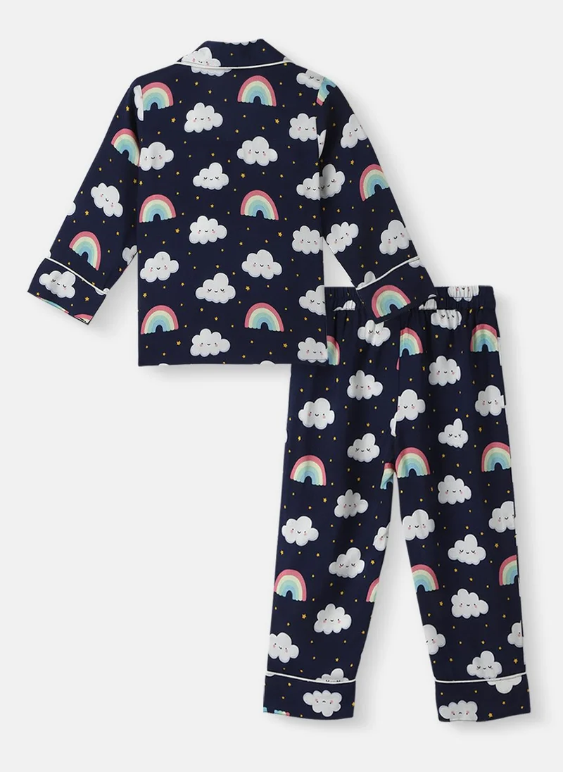 Nautinati Nautinati Boys' Clouds and Rainbow Print Chest Pocket Shirt and Pyjama Set