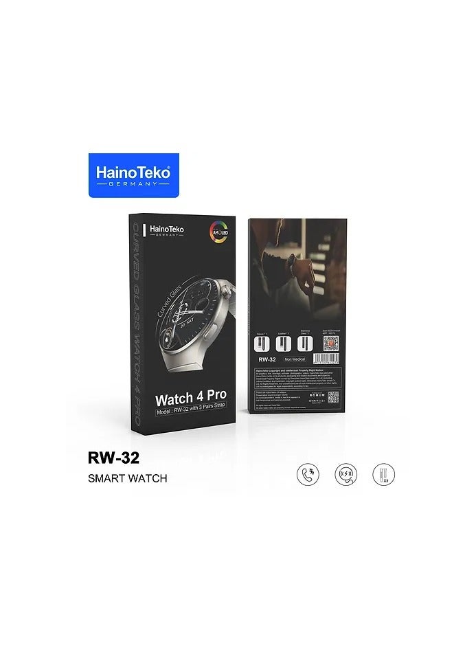 Haino Teko RW32 Smart Watch HD IPS Amoled Screen,Curved Glass With 3 Straps Silicone And Stainless Steel And Leather - Image 1