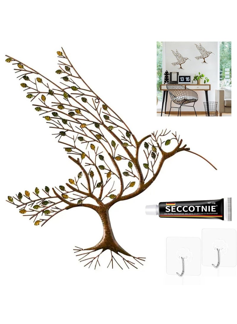 Metal Wall Art for Living Room Home Decor, Hummingbird with Branches Leaves Bird Ornaments Room, Office, Study, Hotel Hanging Decor (12.5 X10) - Image 1