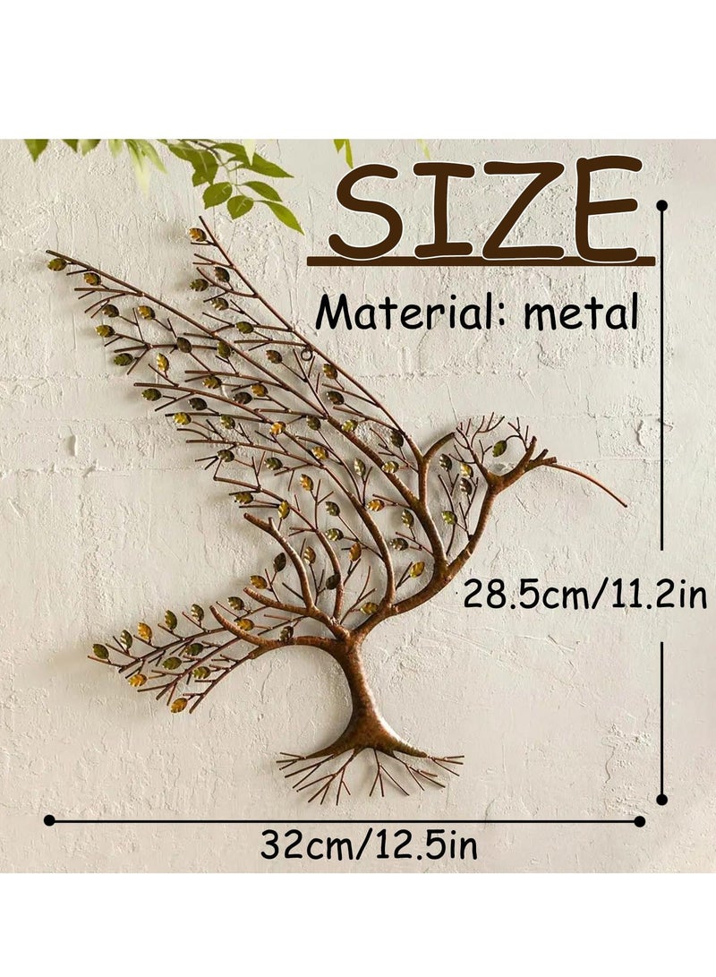 Metal Wall Art for Living Room Home Decor, Hummingbird with Branches Leaves Bird Ornaments Room, Office, Study, Hotel Hanging Decor (12.5 X10) - Image 2