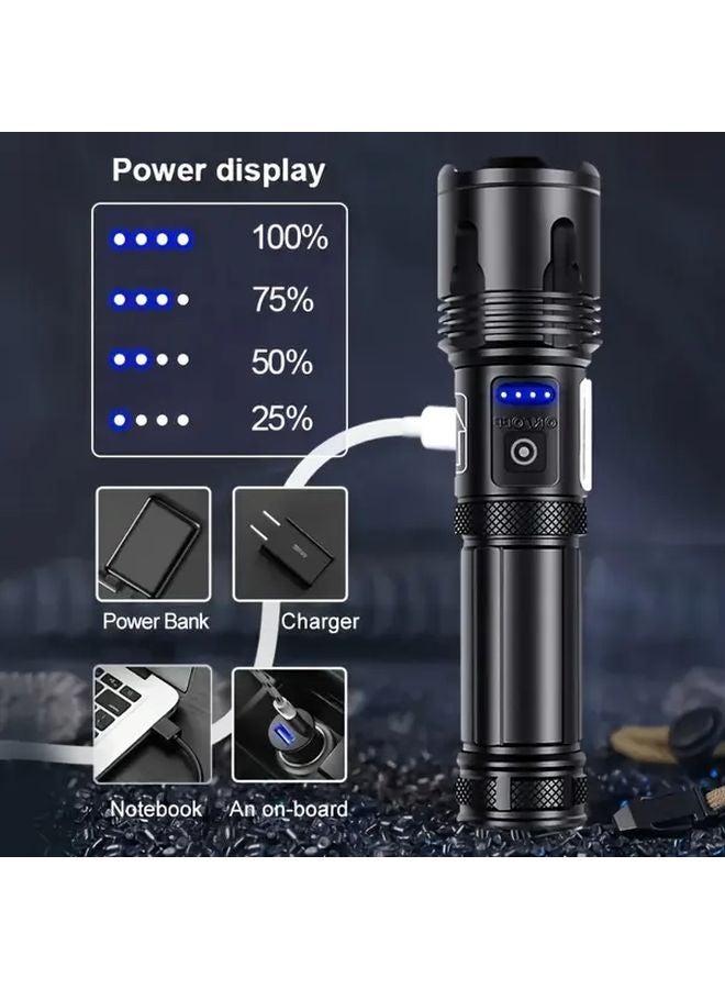 Black XHP120 LED Tactical Flashlight USB Rechargeable for Outdoor Camping Hiking - Image 3