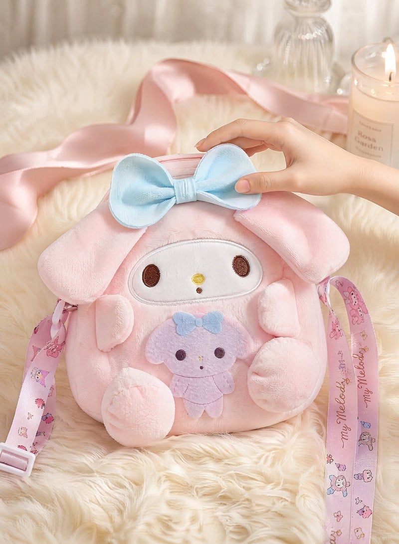 Sanrio My Melody Plush Crossbody Bag, Super Soft Fluffy Shoulder Purse for Girls & Teens, Cute Kawaii Fashion Accessory Gift - Image 5