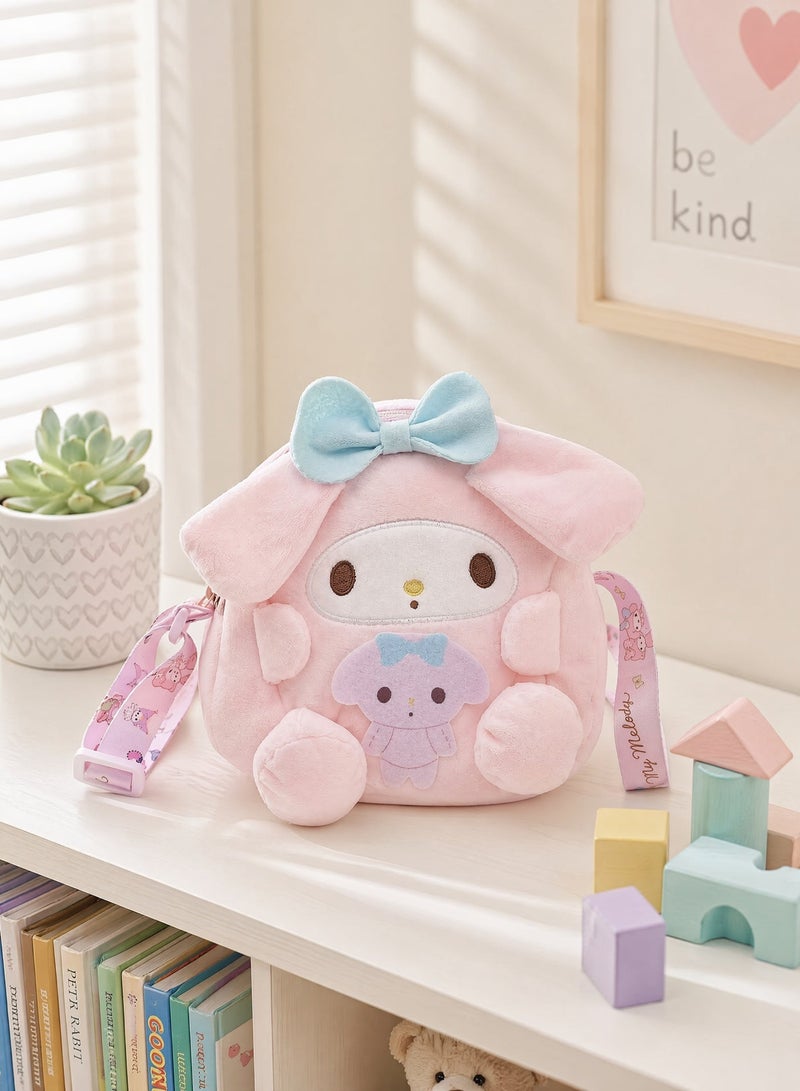 Sanrio My Melody Plush Crossbody Bag, Super Soft Fluffy Shoulder Purse for Girls & Teens, Cute Kawaii Fashion Accessory Gift - Image 4