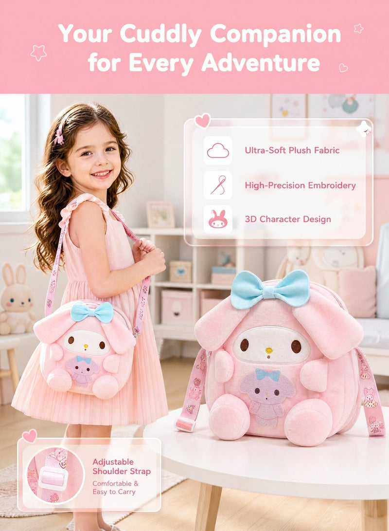 Sanrio My Melody Plush Crossbody Bag, Super Soft Fluffy Shoulder Purse for Girls & Teens, Cute Kawaii Fashion Accessory Gift - Image 2