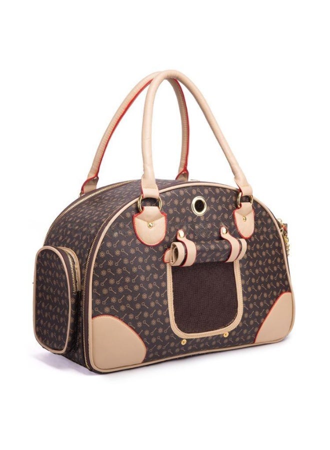 حقيبة نقل حيوانات أليفة أنيقة، حقيبة نقل قطط على متن الطائرة، حقيبة نقل كلاب، حقيبة نقل حيوانات أليفة قابلة للطي، حقيبة نقل قطط ناعمة الجوانب مع شبكة قابلة للتنفس، حقيبة كتف أنيقة من جلد البولي يوريثان للقطط (بني) - Image 2