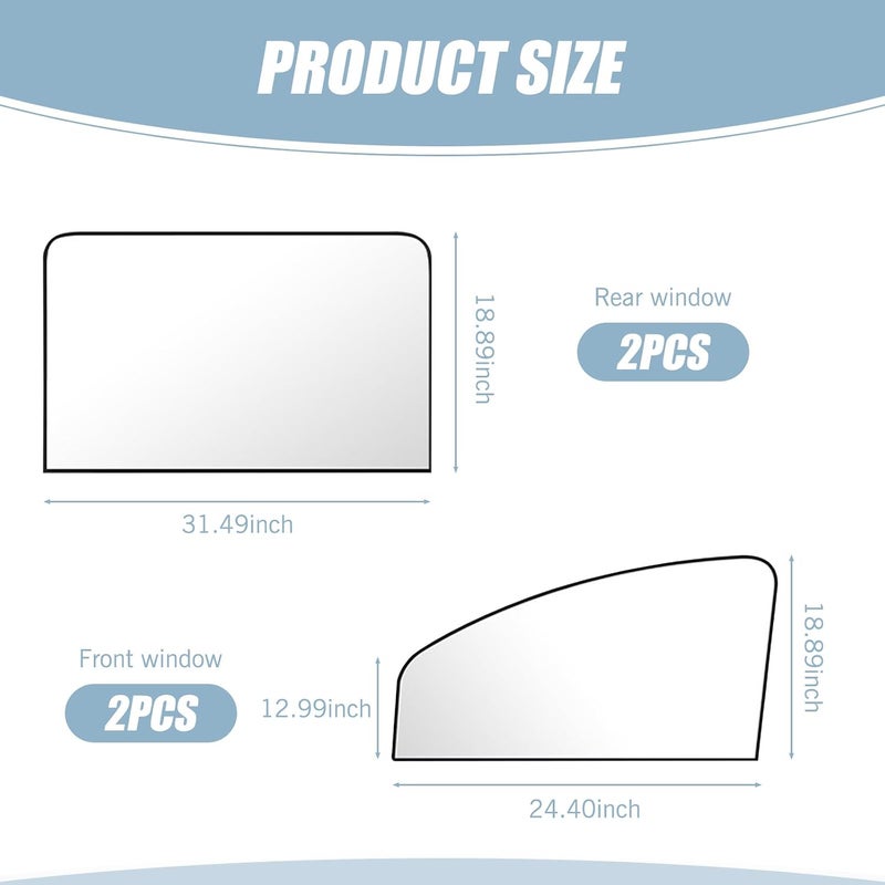 Tesnaao 4 PCS Car Side Window Sun Shade Replacement, 20CM x 50CM x 80CM Front Side Window Protectors, 80CM x 50CM Vehicle Rear Window Curtain, Universal Accessories for Most Cars (Silver) - Image 2