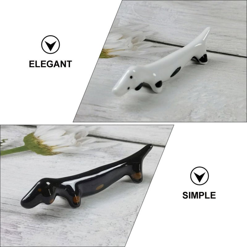 4pcs Cute Cartoon Ceramic Dachshund Chopstick Holder Set, Convenient Chopstick Rests in Black White Coffee and Gray, Kitchen Tableware Organizer for Home Dining - Image 3