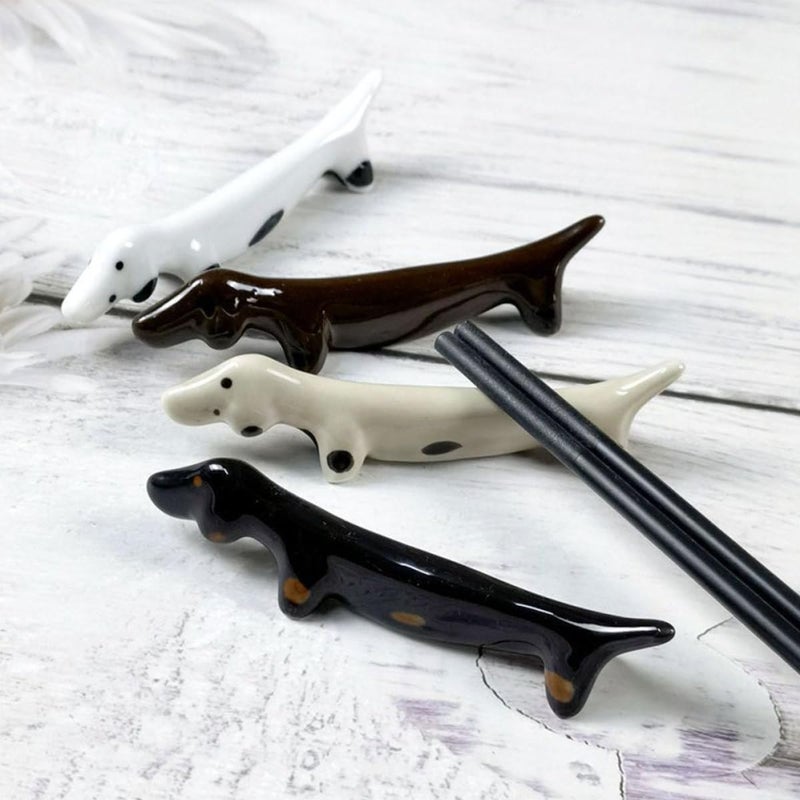 4pcs Cute Cartoon Ceramic Dachshund Chopstick Holder Set, Convenient Chopstick Rests in Black White Coffee and Gray, Kitchen Tableware Organizer for Home Dining - Image 4