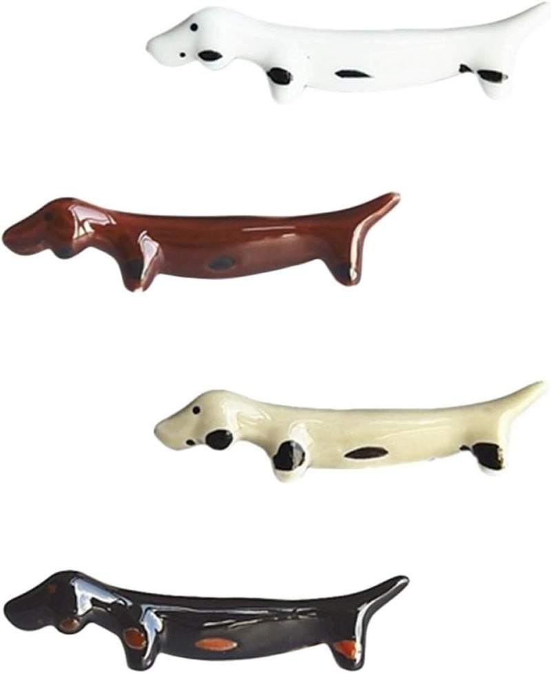 4pcs Cute Cartoon Ceramic Dachshund Chopstick Holder Set, Convenient Chopstick Rests in Black White Coffee and Gray, Kitchen Tableware Organizer for Home Dining - Image 1