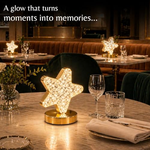 Lexton Cordless Decorative Nightstand Star Shape Crystal Diamond LED Lamp | Rechargeable, 3-Way Dimmable, Touch Control, USB Powered | Suitable for Bedroom, Restaurant (Pack of 1, Warm White) - Image 2