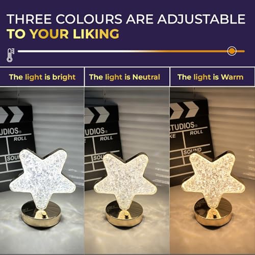 Lexton Cordless Decorative Nightstand Star Shape Crystal Diamond LED Lamp | Rechargeable, 3-Way Dimmable, Touch Control, USB Powered | Suitable for Bedroom, Restaurant (Pack of 1, Warm White) - Image 4
