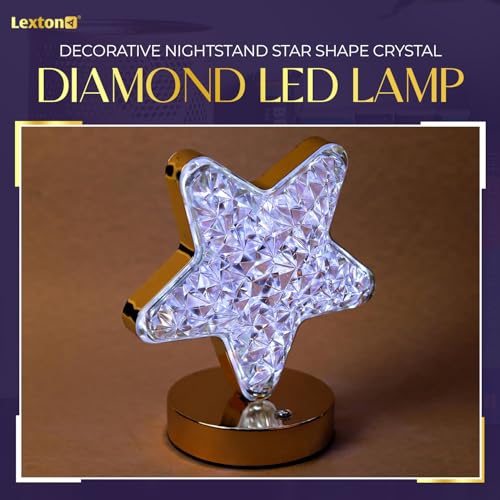 Lexton Cordless Decorative Nightstand Star Shape Crystal Diamond LED Lamp | Rechargeable, 3-Way Dimmable, Touch Control, USB Powered | Suitable for Bedroom, Restaurant (Pack of 1, Warm White) - Image 3