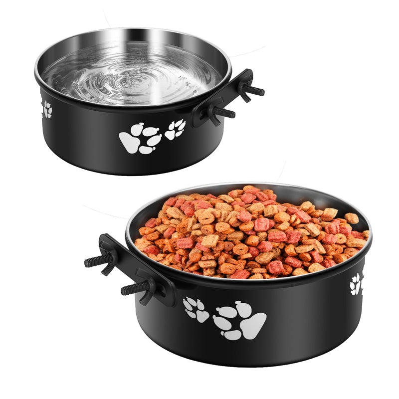 ShineMe Kennel Water Bowl Hanging, ShineMe 2 Pack Stainless Steel Food and Water Bowl for Dog Cage, Crate, Kennel Bowls Mountable for Medium and Small Dogs, Cats, Pets (6.2x2.6â€ & 5.5x2.4â€) - Image 1
