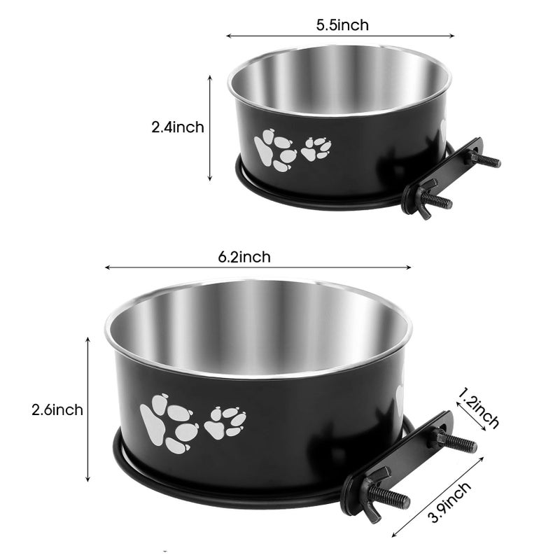 ShineMe Kennel Water Bowl Hanging, ShineMe 2 Pack Stainless Steel Food and Water Bowl for Dog Cage, Crate, Kennel Bowls Mountable for Medium and Small Dogs, Cats, Pets (6.2x2.6â€ & 5.5x2.4â€) - Image 2