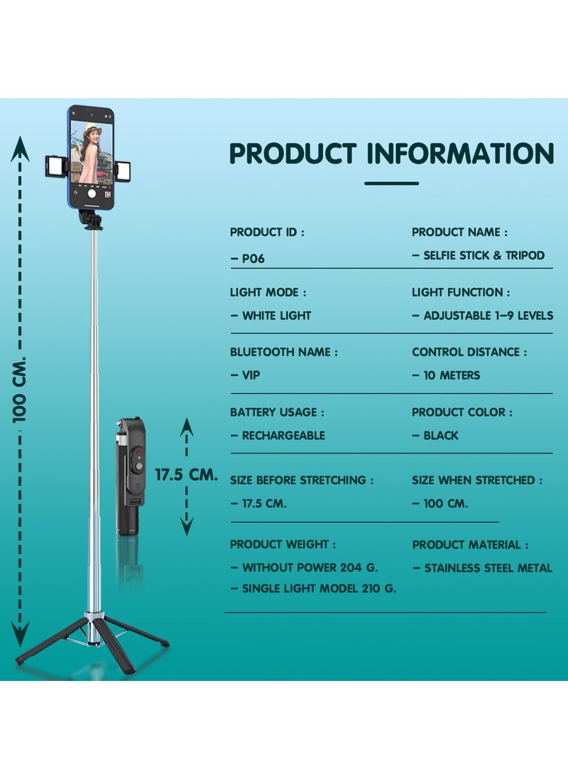 Generic - Mobile Phone Selfie Stick With Bluetooth Remote Control, Selfie Extension Stick With Shooting Bracket, Foldable Quadripod, Selfie Stick With Mobile Phone Holder, Can Be Extended To 1 Meter, Compatible With All Mobile Phones - Image 1