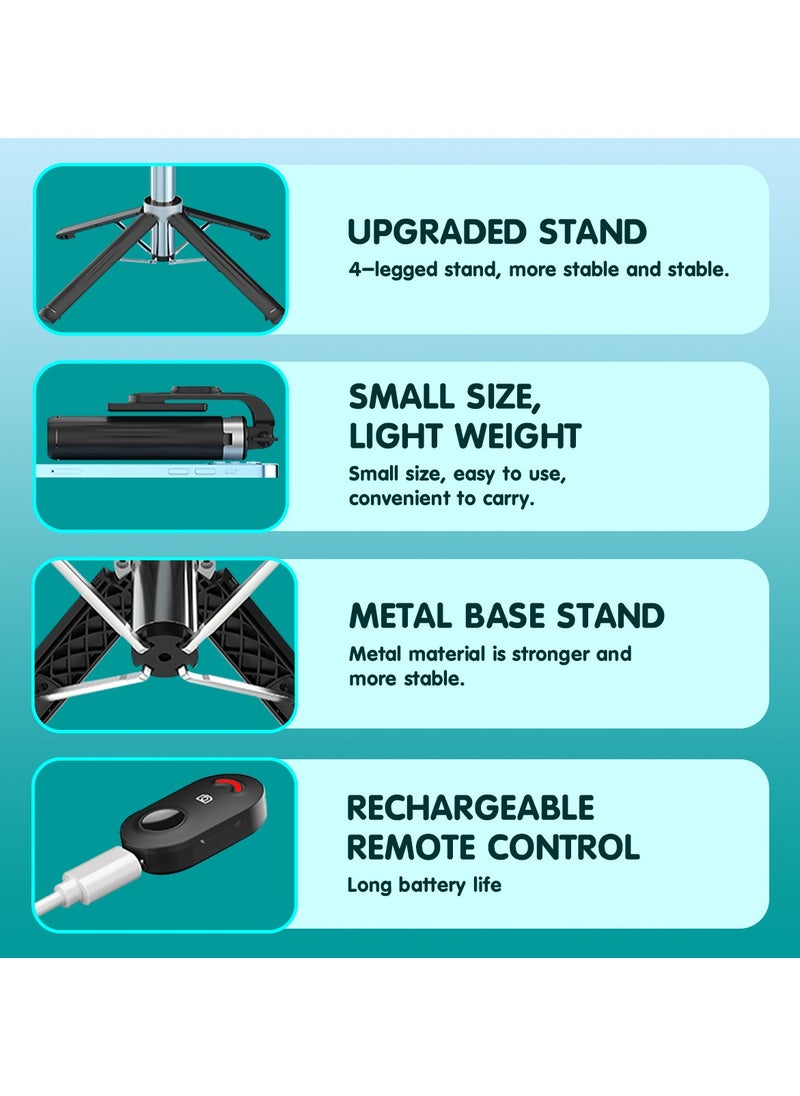 Generic - Mobile Phone Selfie Stick With Bluetooth Remote Control, Selfie Extension Stick With Shooting Bracket, Foldable Quadripod, Selfie Stick With Mobile Phone Holder, Can Be Extended To 1 Meter, Compatible With All Mobile Phones - Image 1