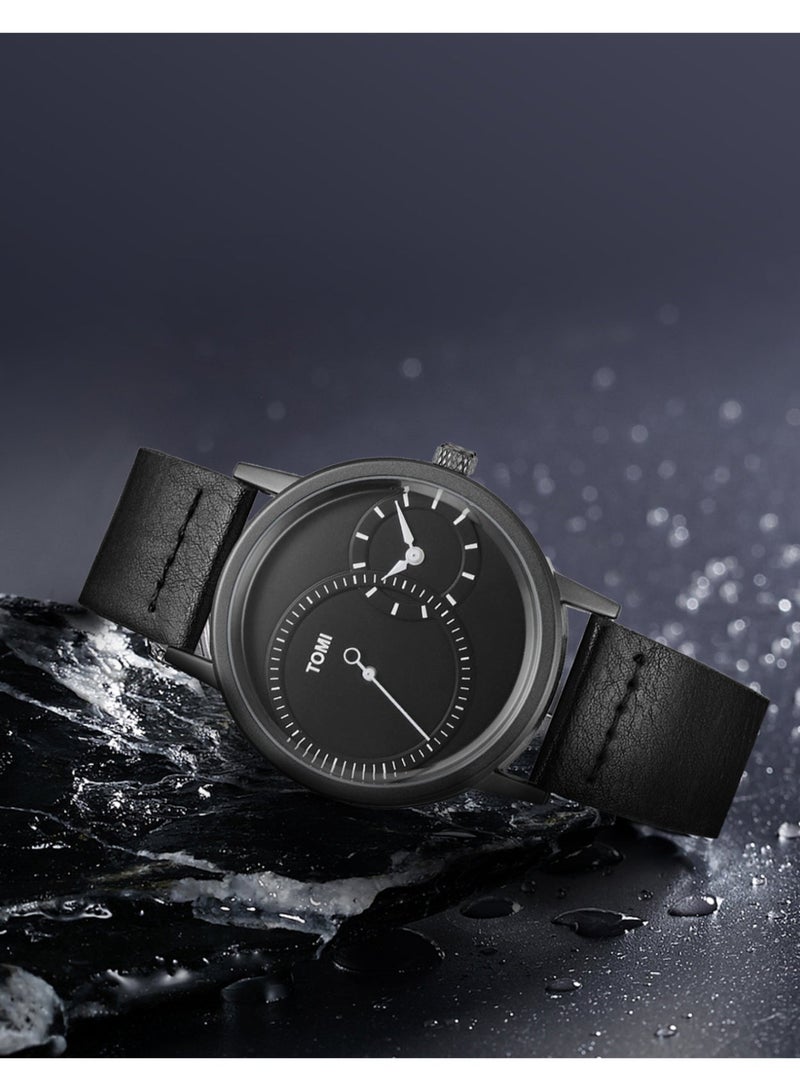 TOMI New Arrival Men's Quartz Watch with Leather Band Alloy Case Watch Simple Design Business Fashion Wristwatches for Male - Image 4