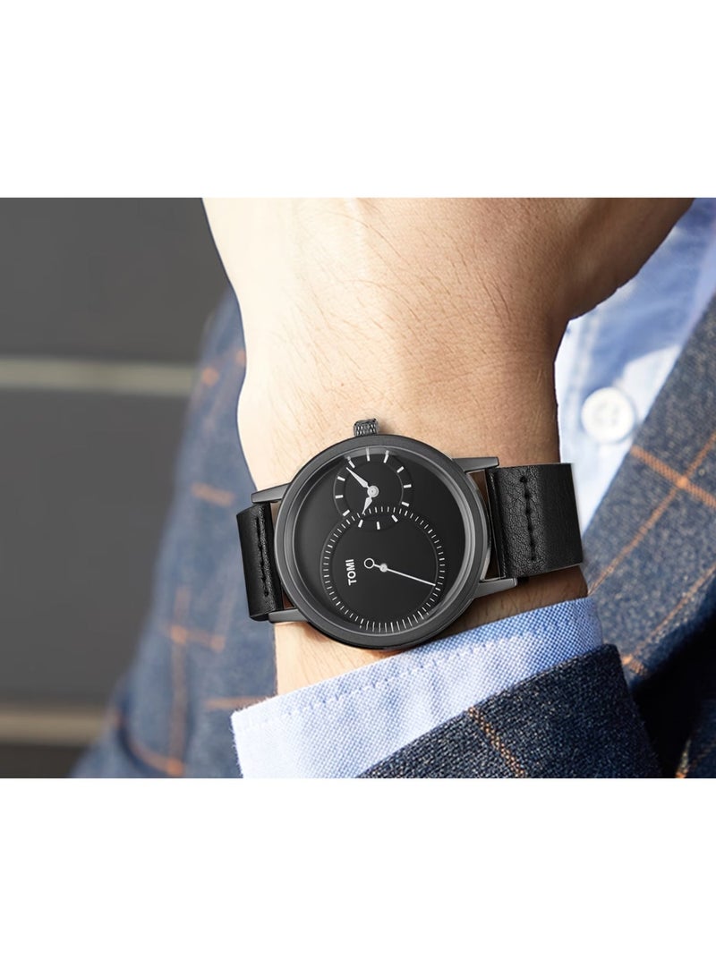 TOMI New Arrival Men's Quartz Watch with Leather Band Alloy Case Watch Simple Design Business Fashion Wristwatches for Male - Image 2
