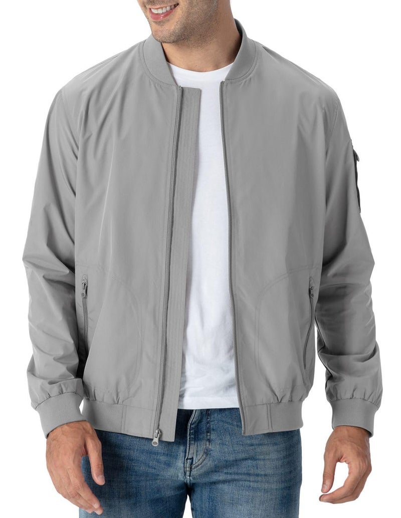 Rdruko Mens Lightweight Bomber Jacket Windproof Casual Fashion Windbreaker JacketLight Grey US XL - Image 2