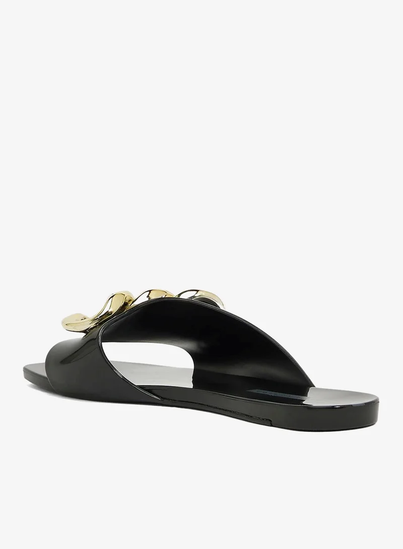 فويسيز صندل نسائي من أفولتو بتصميم منخفض وسلسلة - أسودذهبي