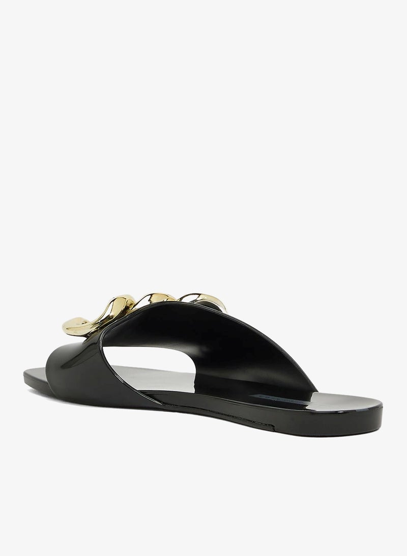 Voices Avolto  Corrente 2K Women'S Low Sandal With Chain Design - Black/Gold - Image 2