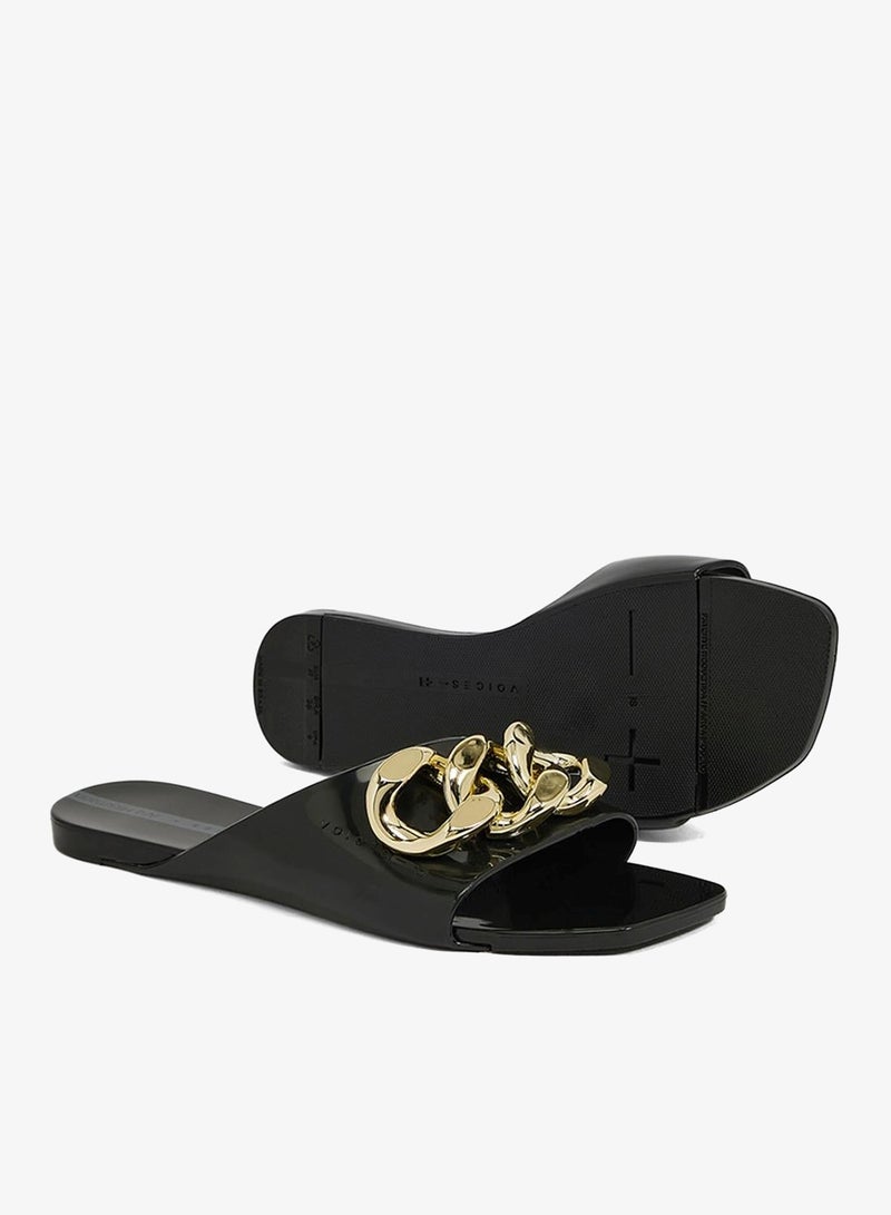 Voices Avolto  Corrente 2K Women'S Low Sandal With Chain Design - Black/Gold - Image 3