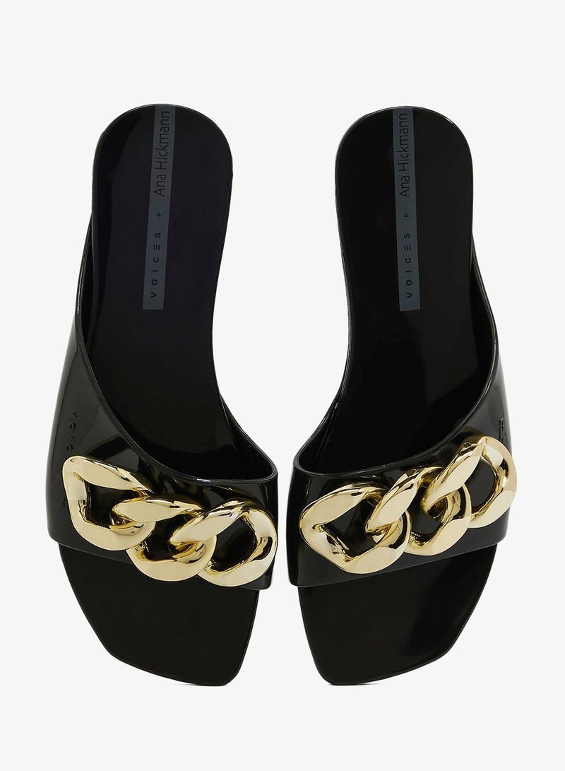 Voices Avolto  Corrente 2K Women'S Low Sandal With Chain Design - Black/Gold - Image 4