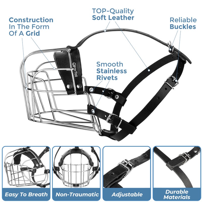 CleverTail XL Metal Dog Muzzle for Large Sized Dogs â€“ Heavy Duty Rottweiler Muzzle â€“ Basket Extra Large Dog Muzzles for Barking and Biting Cane Corso, Mastiff, Labrador, Bulldog and Other Big Breeds - Image 4