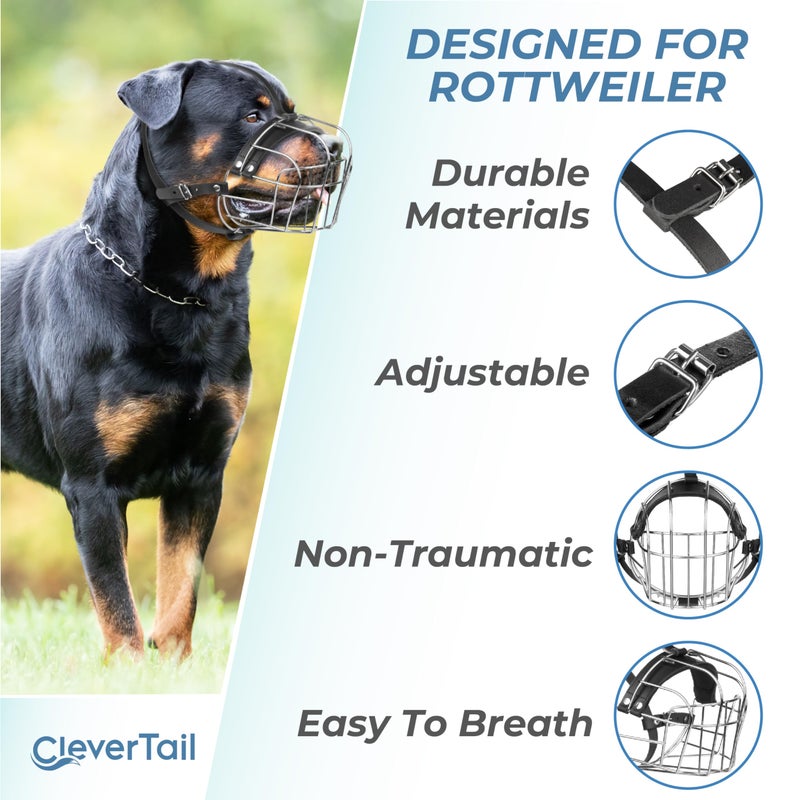CleverTail XL Metal Dog Muzzle for Large Sized Dogs â€“ Heavy Duty Rottweiler Muzzle â€“ Basket Extra Large Dog Muzzles for Barking and Biting Cane Corso, Mastiff, Labrador, Bulldog and Other Big Breeds - Image 5