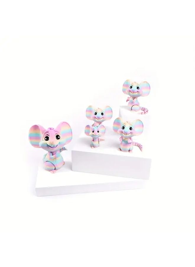 Medium 3D Printed Cute Mouse Figurines With Large Ears And Rainbow Stripes Home Office Car Decor Holiday Gift - Image 2