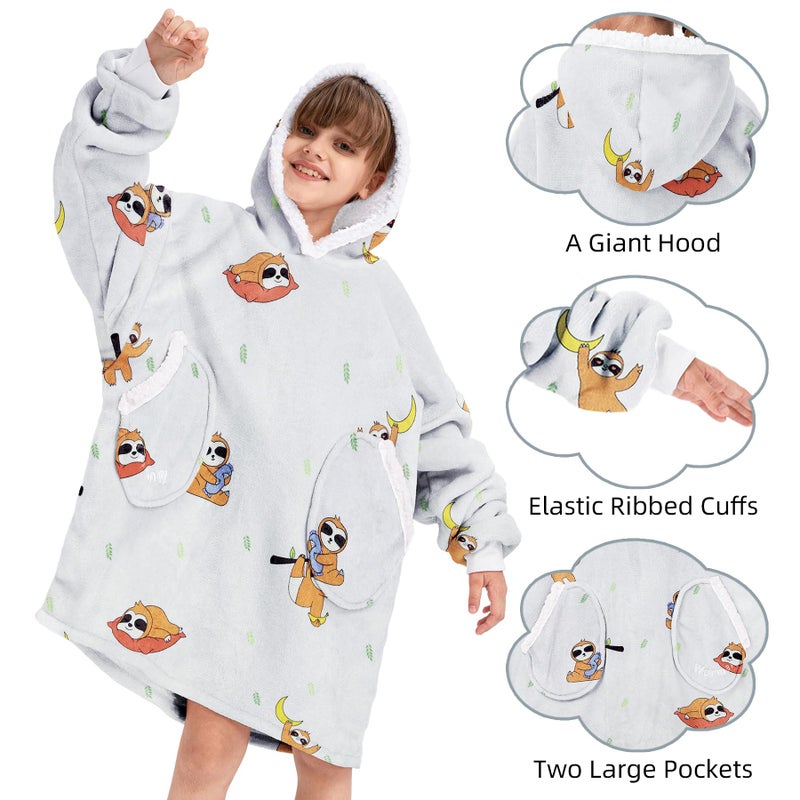 Zando Zando Wearable Blanket Kids Sloth Blanket Hoodie Comfy Blanket Hoodie Kids Oversized Blanket Hoodie Blanket Sweatshirt Sherpa Blanket Sweatshirt with Pocket Kids Blanket Hoodie Good Gifts for Boy Girl - Image 3