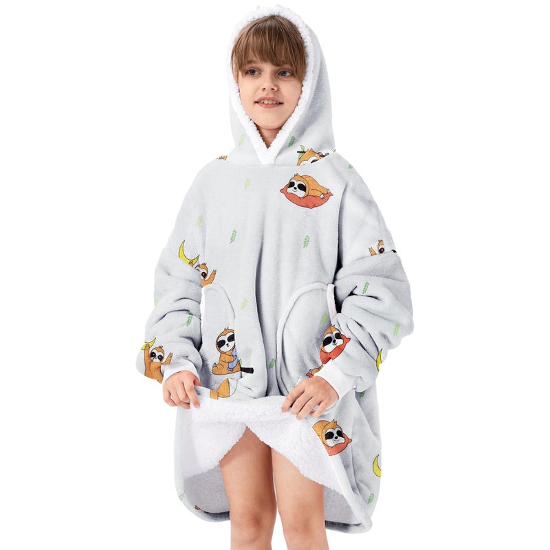 Zando Zando Wearable Blanket Kids Sloth Blanket Hoodie Comfy Blanket Hoodie Kids Oversized Blanket Hoodie Blanket Sweatshirt Sherpa Blanket Sweatshirt with Pocket Kids Blanket Hoodie Good Gifts for Boy Girl - Image 1